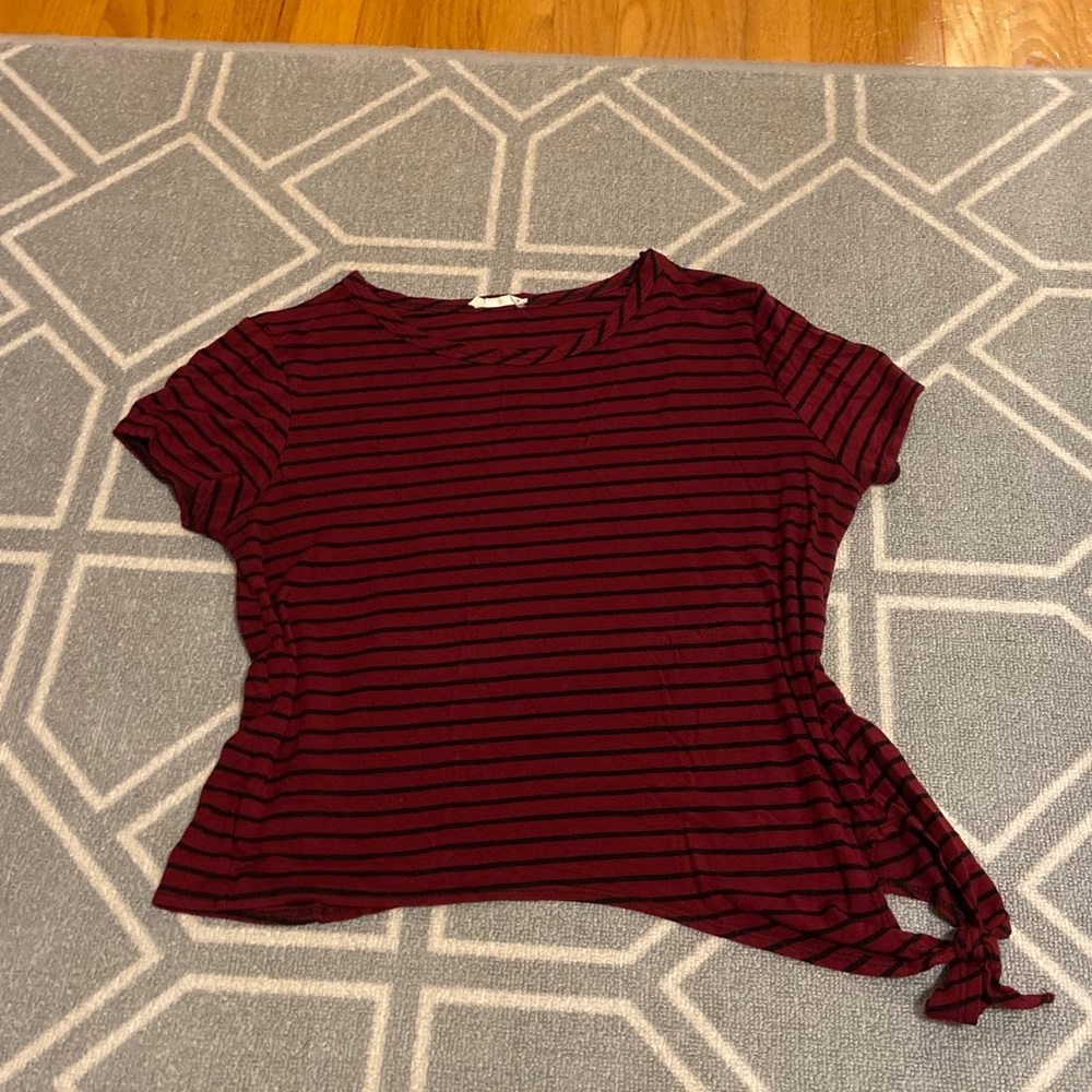 Side Tie Short Sleeve Striped